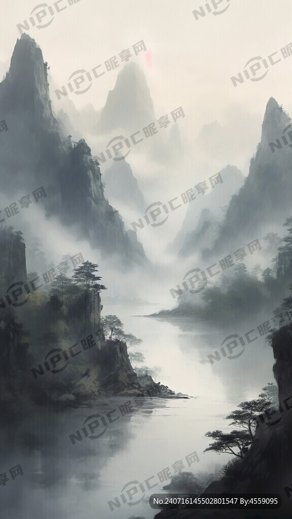山谷 中国风 中国画 山水