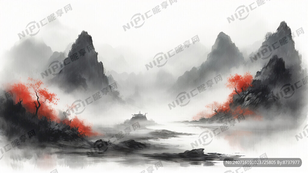 山谷 中国风 中国画 山水