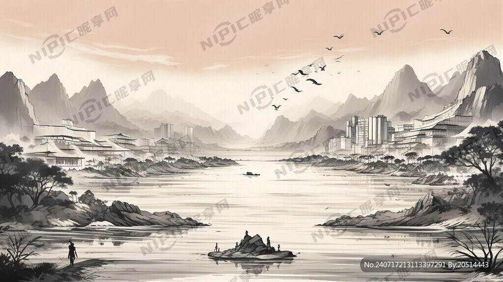 卡通背景底版、黄浦江、草坪