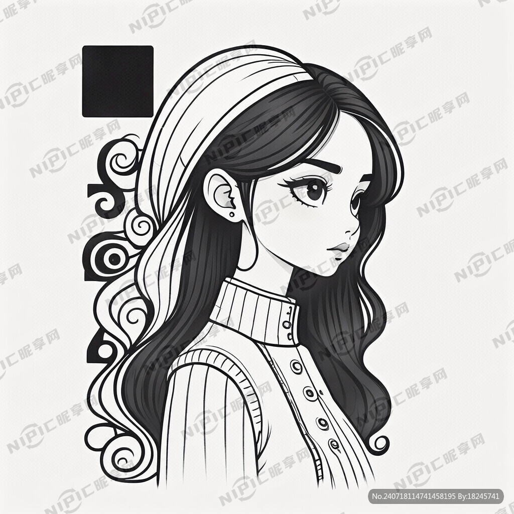 美少女卡通侧脸简约黑白服装店标