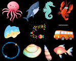 水彩海洋生物插画
