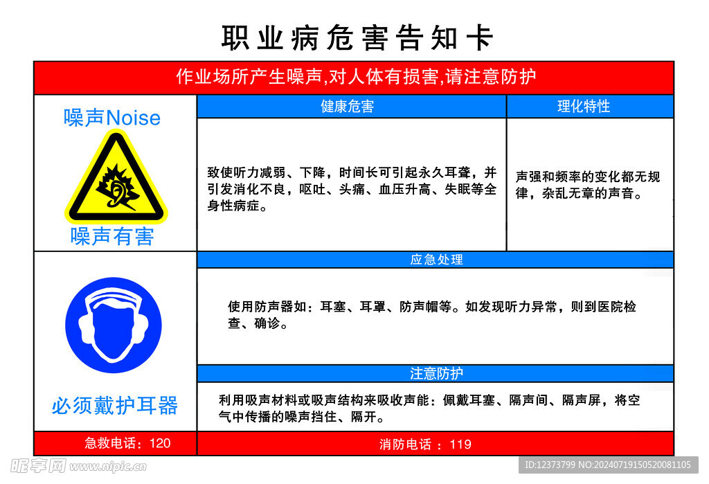 职业病危害告知卡噪音