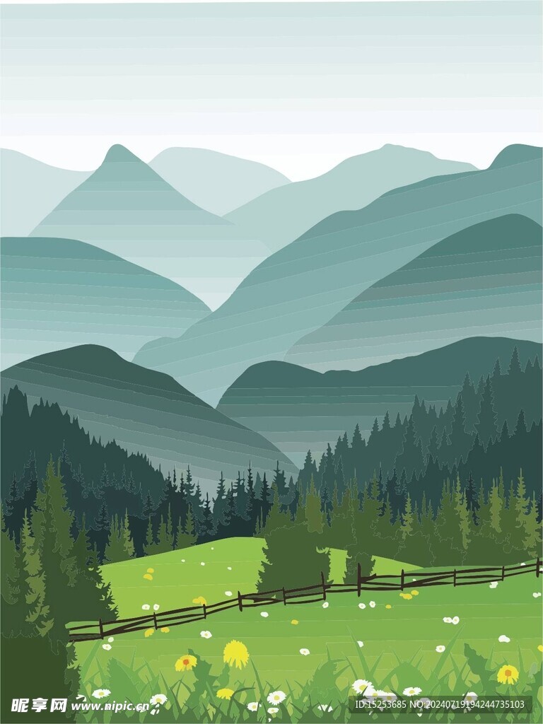 雾蒙蒙的山峦