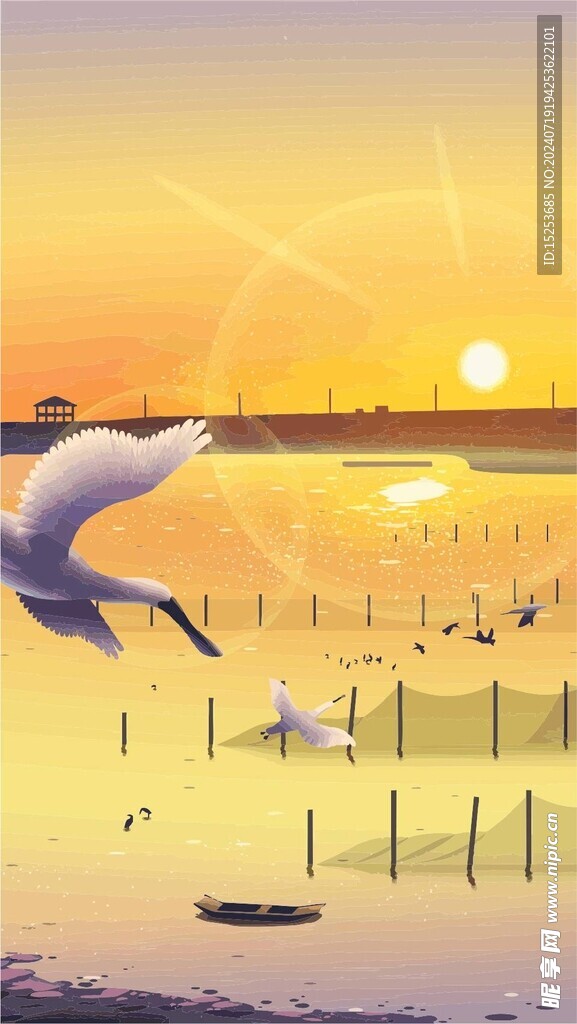 盐场夕阳景色