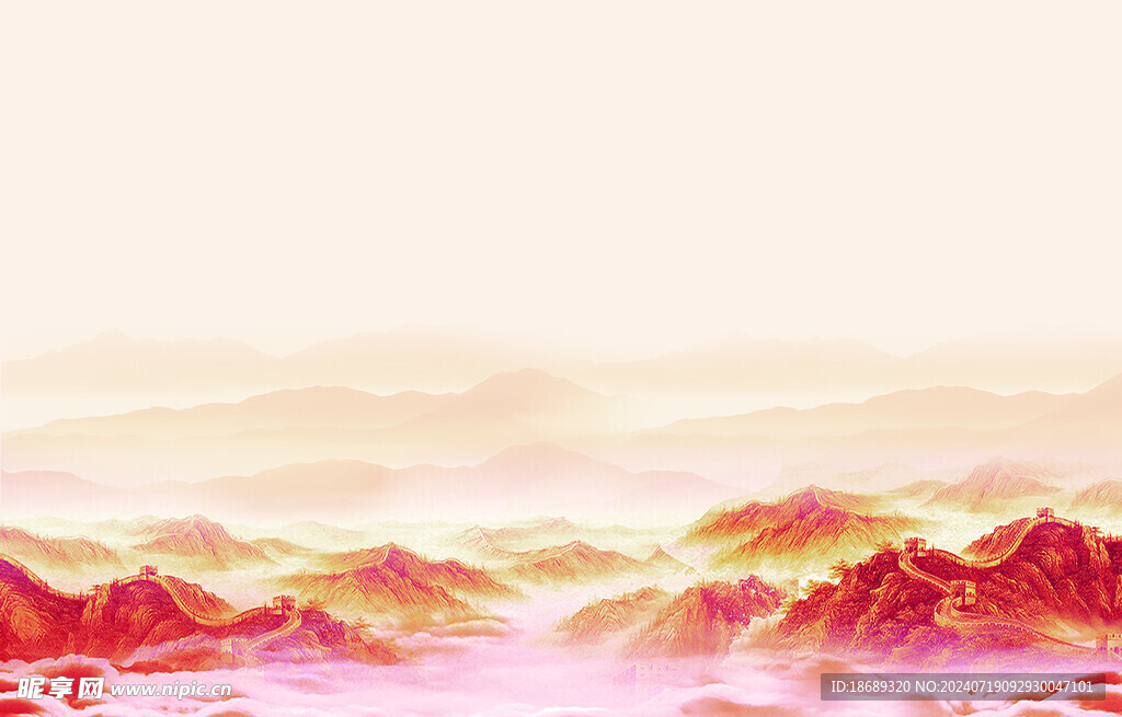 红色清新淡雅蓬勃简约山河背景