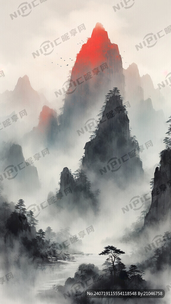 山水风 中国画  大山