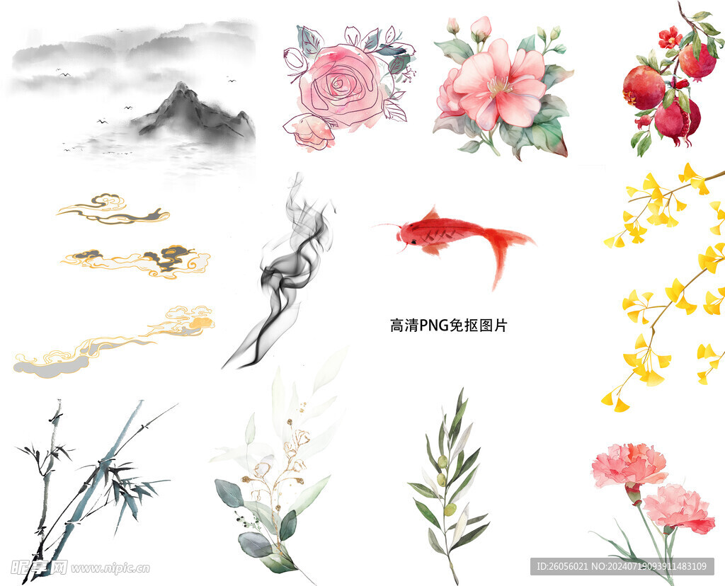 手绘花朵 竹子