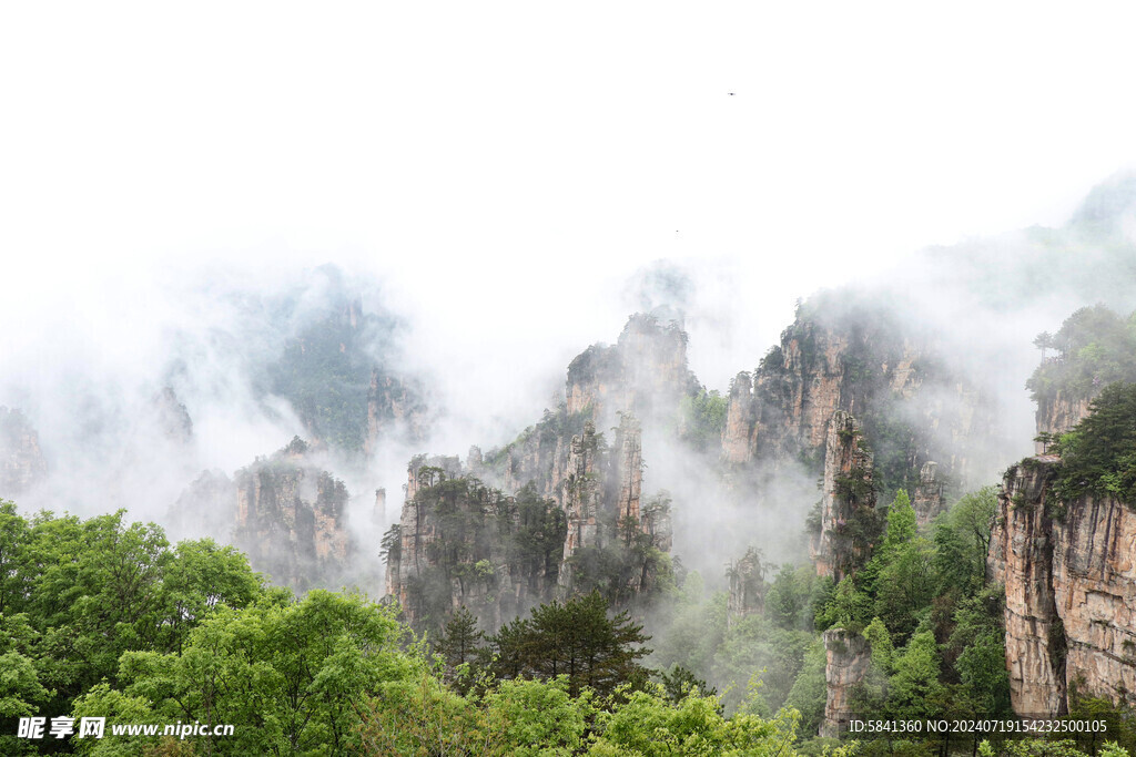 张家界天子山风光  高山 浓雾