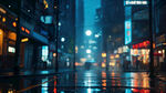 雨夜的街头路灯散发着冷冷的蓝光
中近景超高清质感