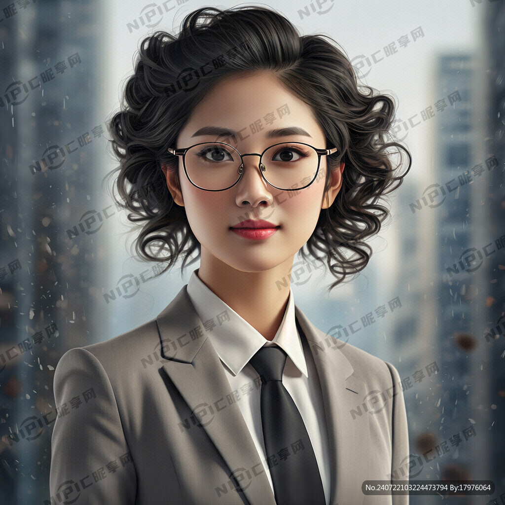 优雅的职场女高管 戴眼镜 卷发