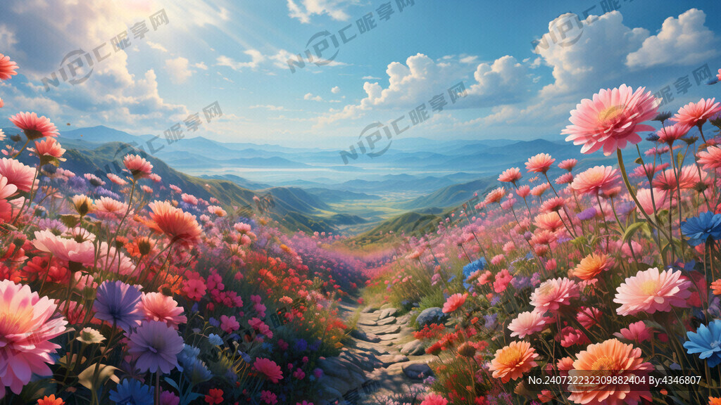 远景 绚丽的花海 蔚蓝的天空