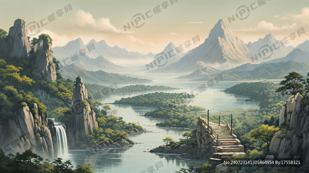湖水 登山 登山步梯 背景山水
