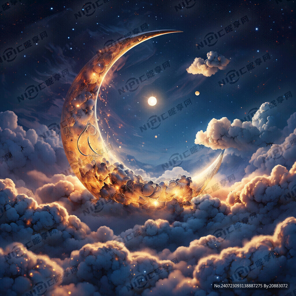 发光半月 星空 云朵 睡眠