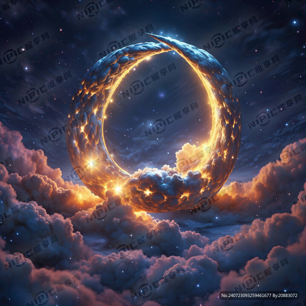 发光半月 星空 云朵 睡眠