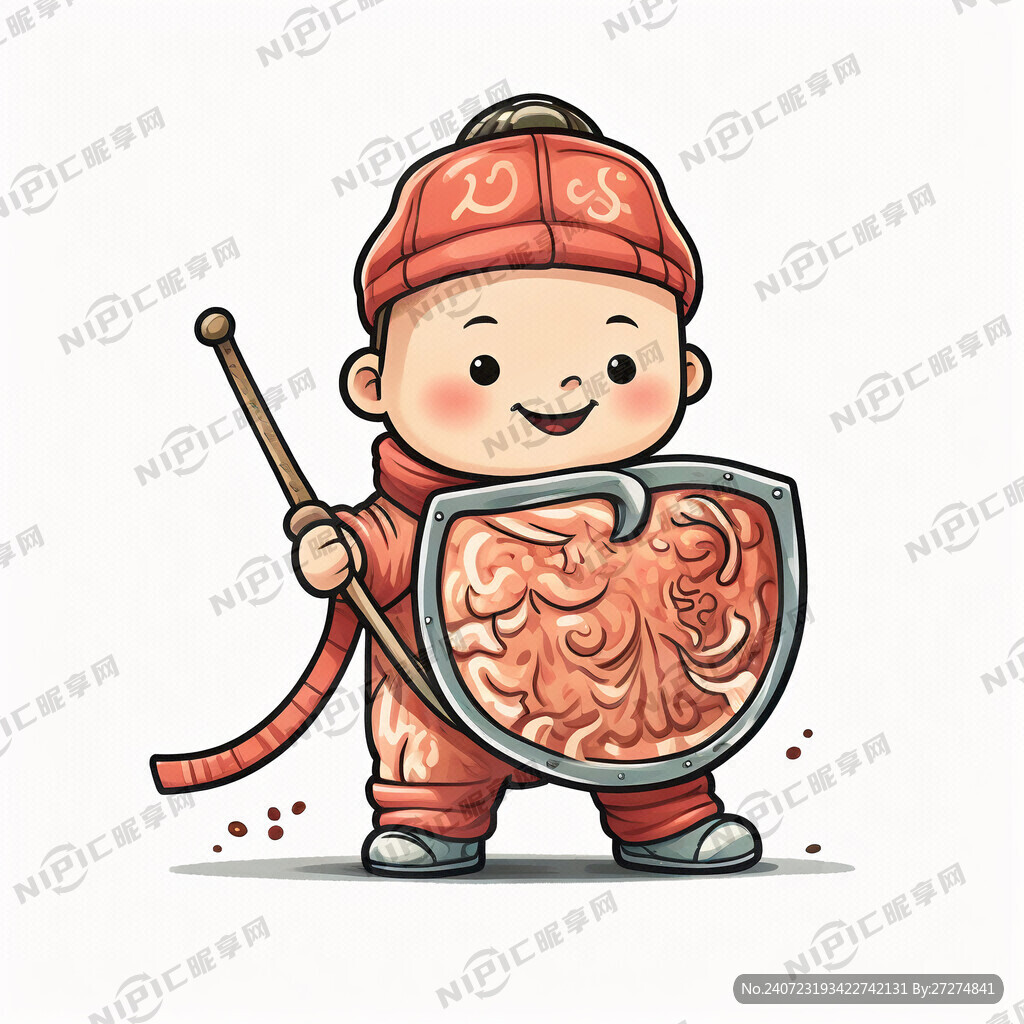 可爱 肠道小人手拿盾牌 插图