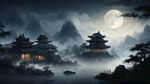 夜黑风高的晚上中国古代高高的阁楼中昏暗的烛光拉着长长的影子
超高清中近景超写实