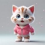 卡通的白色小猫，3D模样，穿粉红色运动服，微笑的，站立的