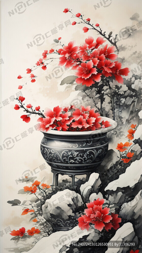 工笔画聚宝盆色彩艳丽细节极致