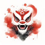 舞狮，狮头，炫彩，喷墨，中国风，喜庆，过年气息，大红色，黑色，梦幻，完整，可爱，大眼睛，新年