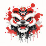 舞狮，狮头，炫彩，喷墨，中国风，喜庆，过年气息，大红色，黑色，梦幻，完整，可爱，大眼睛，新年
