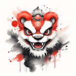 舞狮，狮头，炫彩，喷墨，中国风，喜庆，过年气息，大红色，黑色，梦幻，完整，可爱，大眼睛，新年