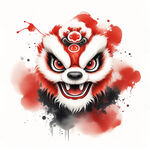 舞狮，狮头，炫彩，喷墨，中国风，喜庆，过年气息，大红色，黑色，梦幻，完整，可爱，大眼睛，新年