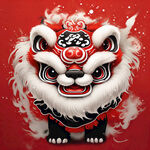 舞狮，狮头，炫彩，喷墨，中国风，喜庆，过年气息，大红色，黑色，梦幻，完整，可爱，大眼睛，新年