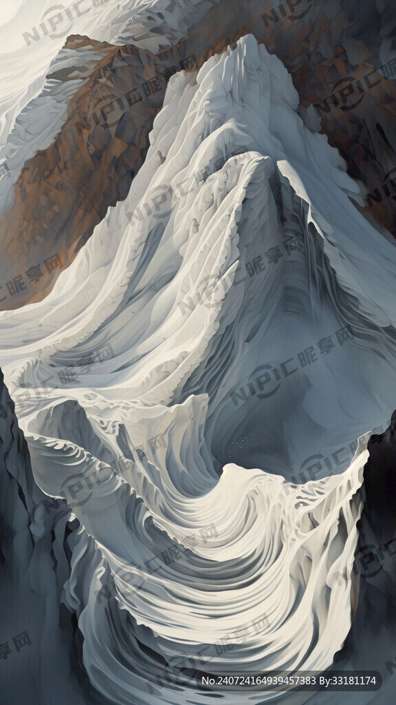 一座山体 远处白底 中间山坳