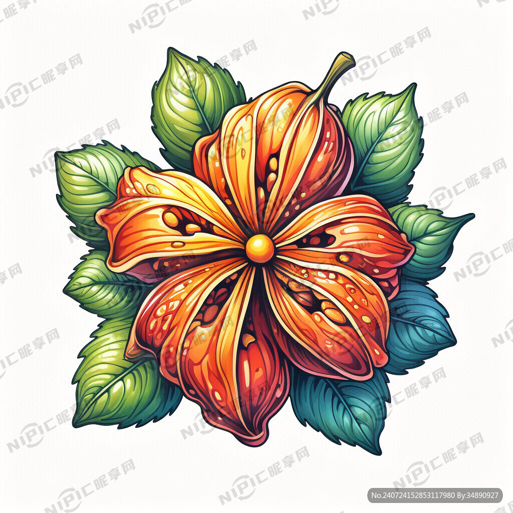 手绘渐变腰果花