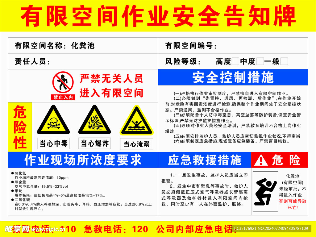 有限空间作业安全告知牌