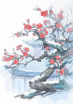 中式水墨画梅花