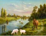 农村山水风景油画