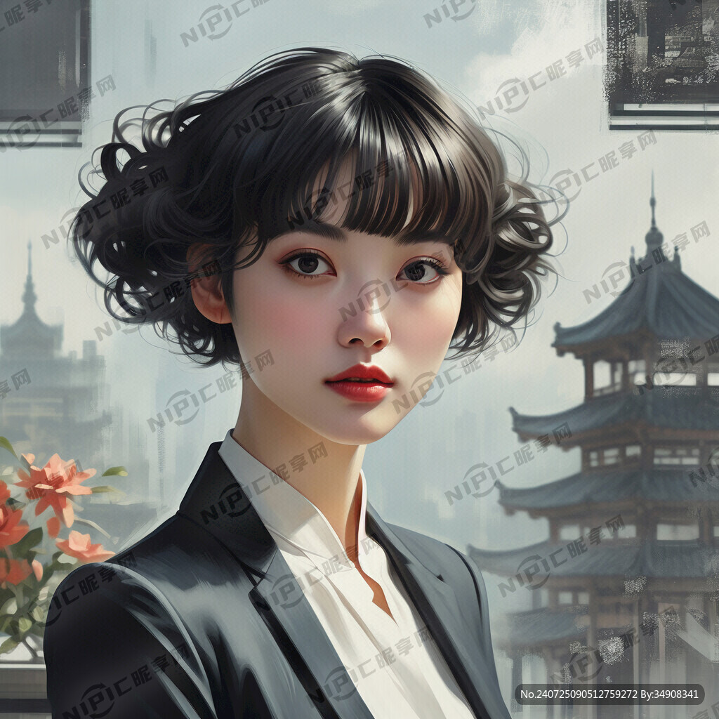 齐刘海气质美女 短发 商务