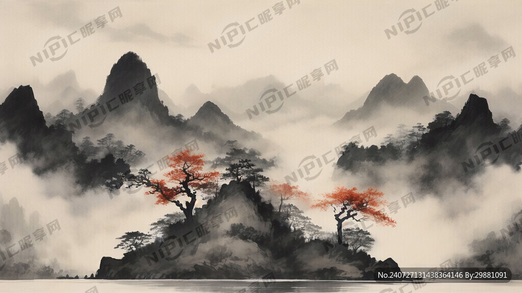 山水画 壁画 背景墙
