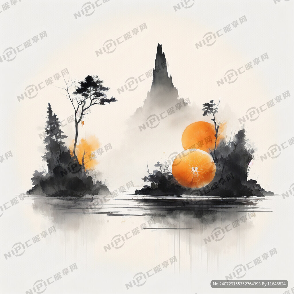 柑林 中国风 中国画 简洁写意