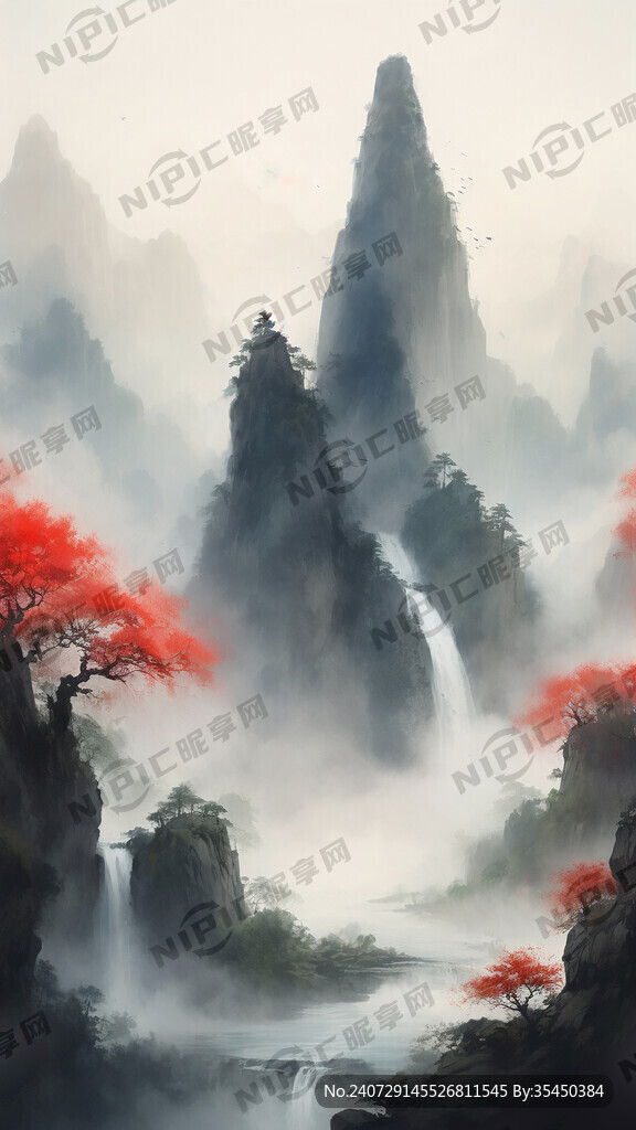 山谷 中国风 中国画 山水