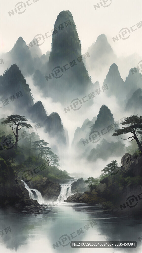 构图层次丰富 有山有水 迎客松