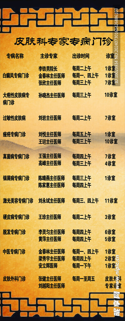 皮肤科专家专病门诊