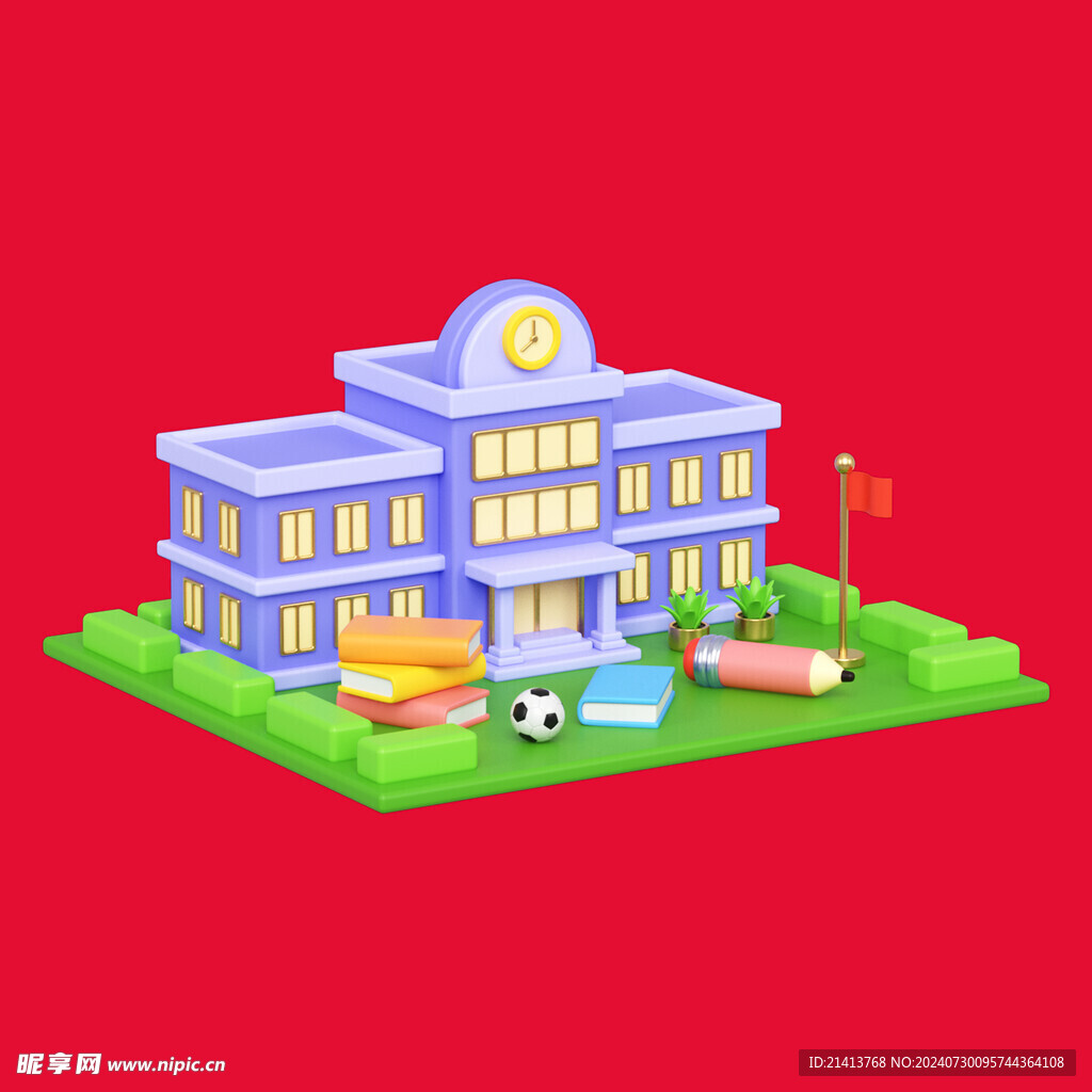 手绘学校建筑