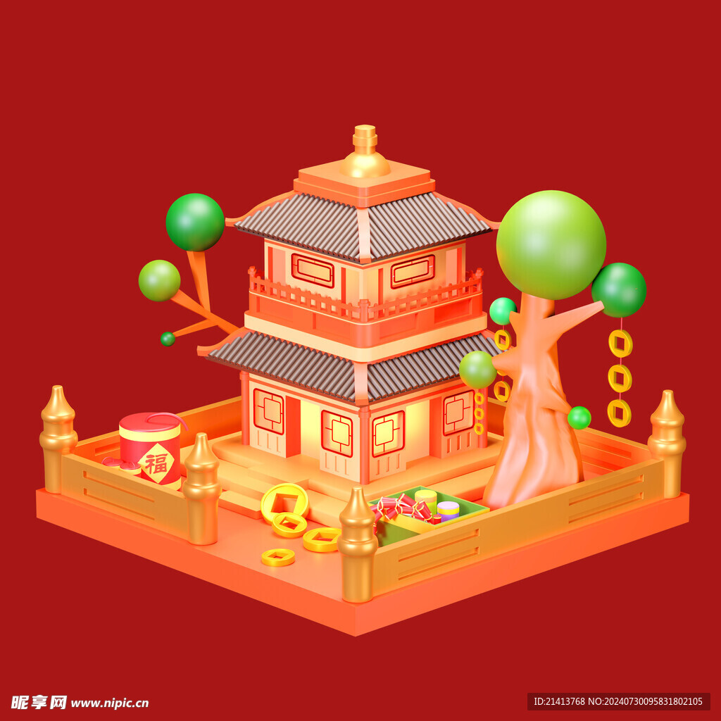 手绘古典建筑 