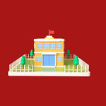 手绘学校建筑 