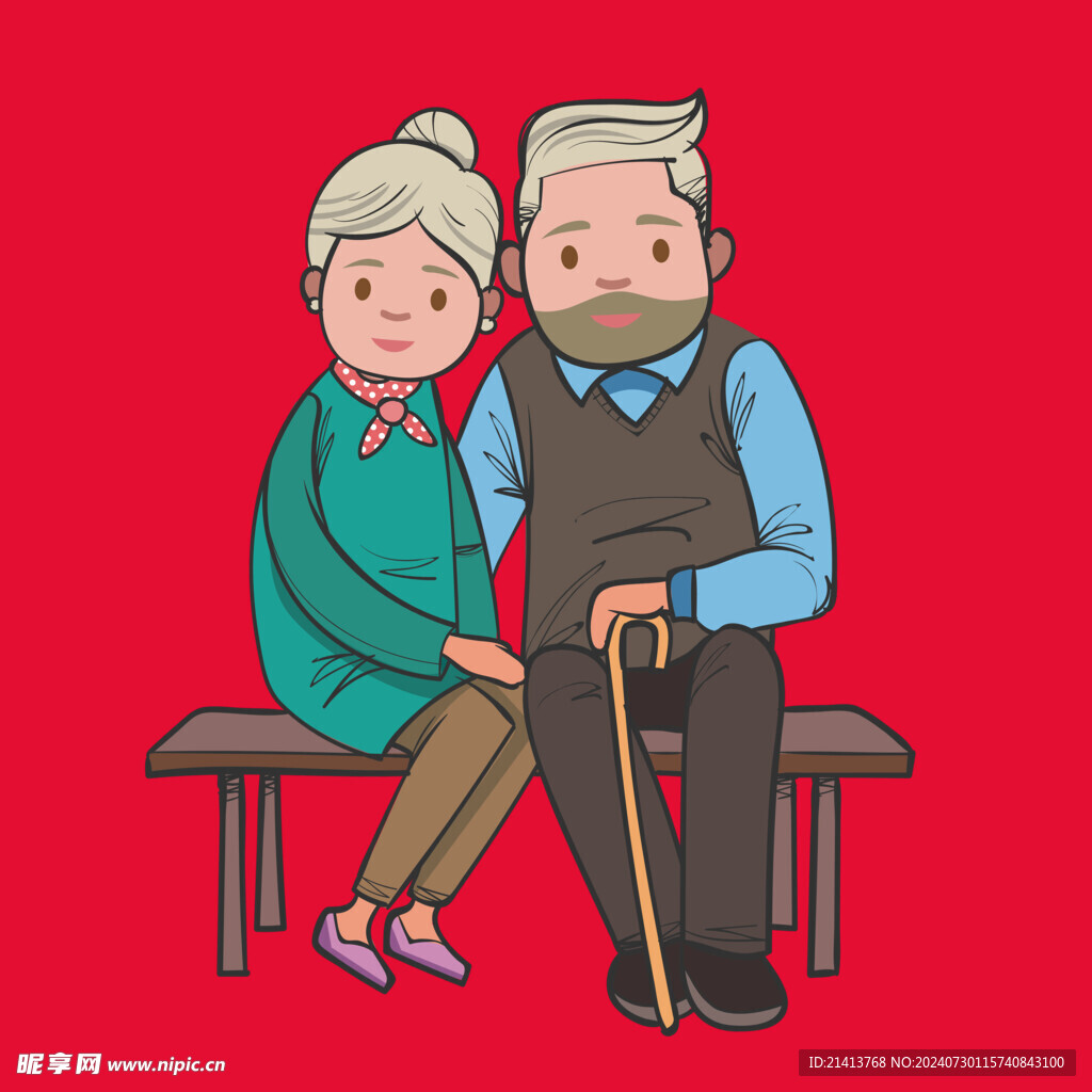 手绘卡通老人