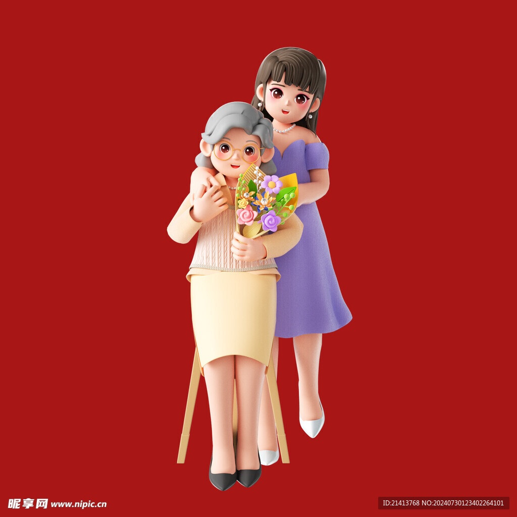 手绘亲子人物 