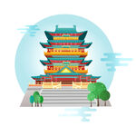 彩色卡通手绘城市地标