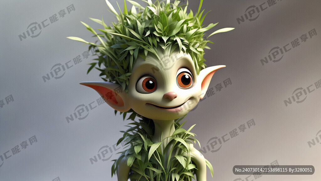 精灵 头顶艾草 卡通 3D模型