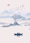 中式极简枯树意境禅意山水装饰画