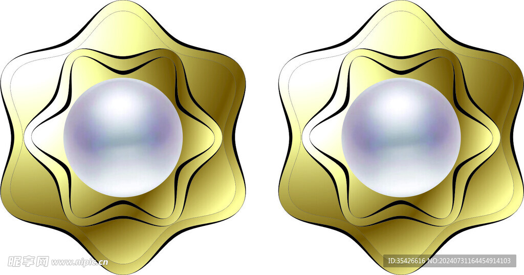 六芒星珍珠金色耳饰装饰品珠宝