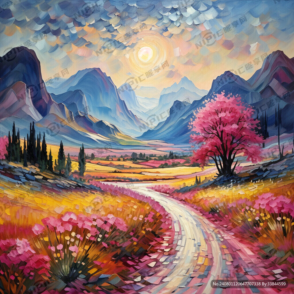 风景 油画 粉色系