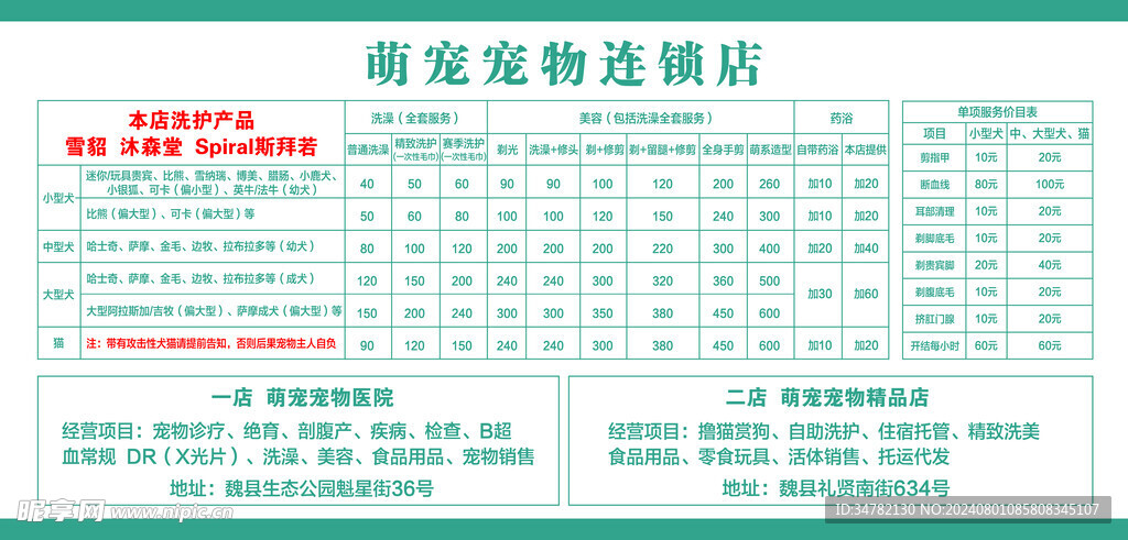 价格表