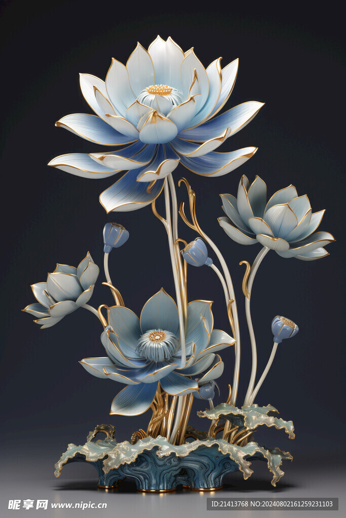 浮雕点翠莲花 